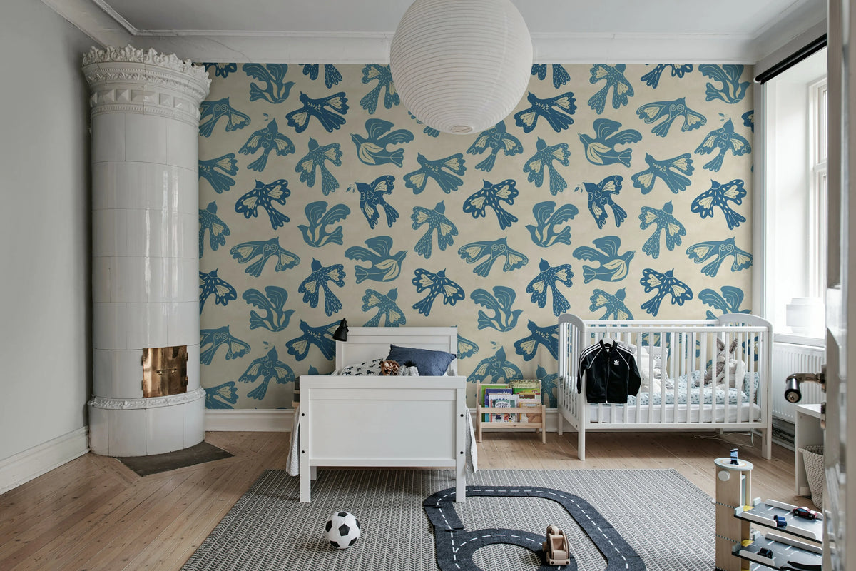 Dancing Wings, Light Blue Mural Wallpaper - room preview 03