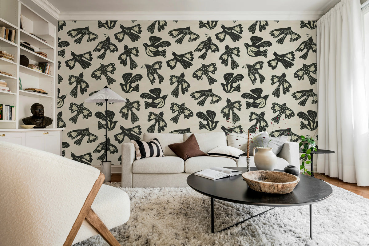 Dancing Wings, Black & White Mural Wallpaper - room preview 03