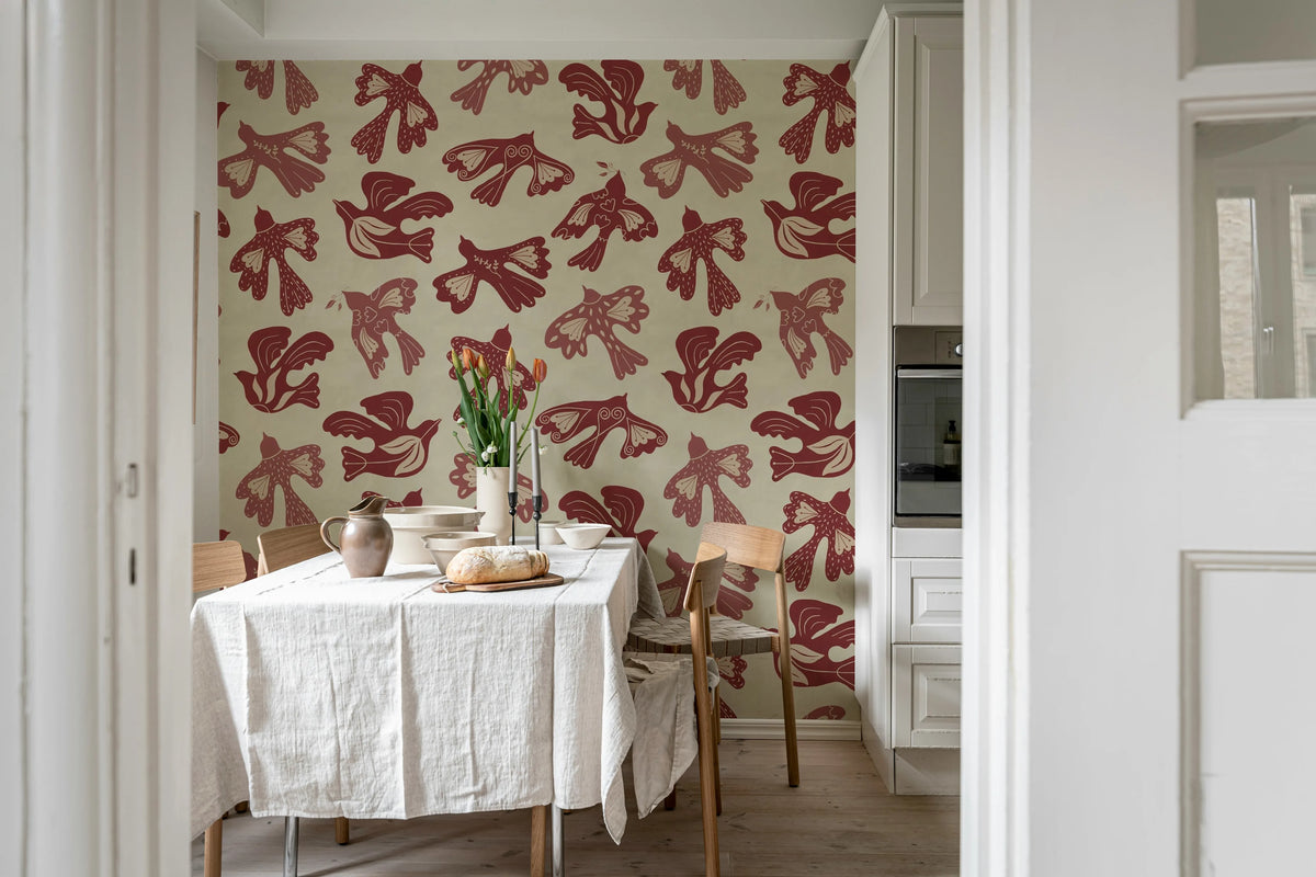 Dancing Wings, Red Mural Wallpaper - room preview 03