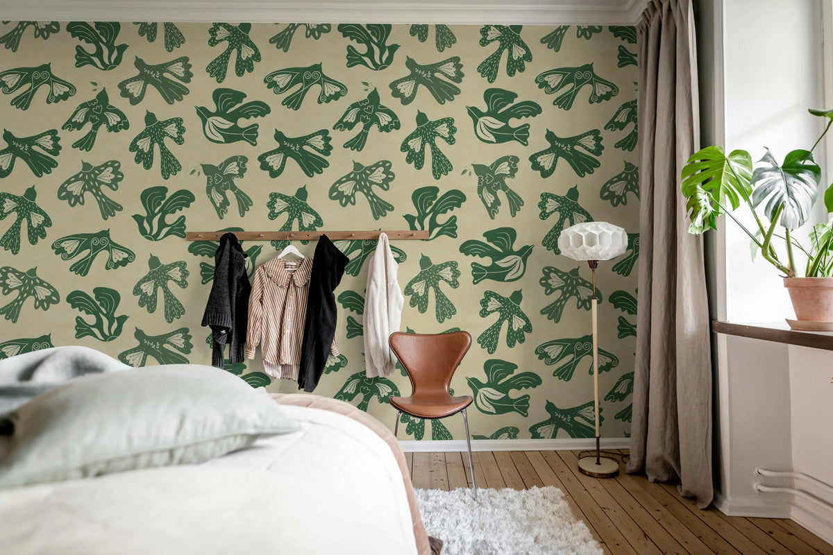 Dancing Wings, Green Mural Wallpaper - room preview 03