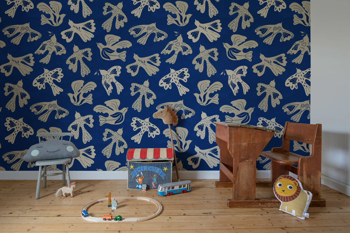 Dancing Wings, Blue Mural Wallpaper - room preview 03