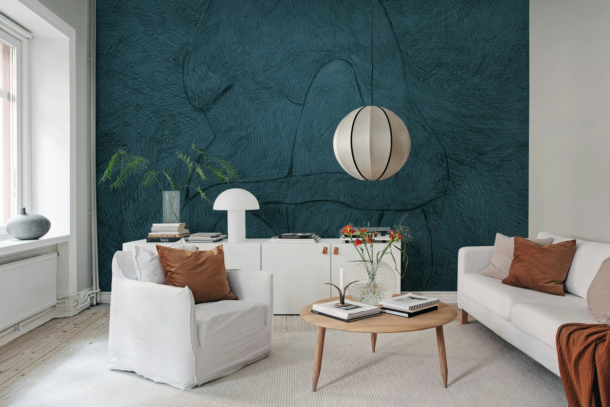 Subtle Figure, Blue Mural Wallpaper - room preview 03