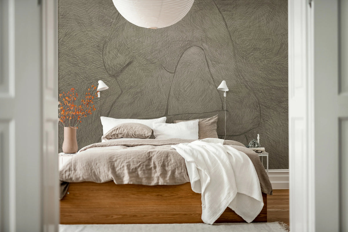 Subtle Figure, Light Brown Mural Wallpaper - room preview 03