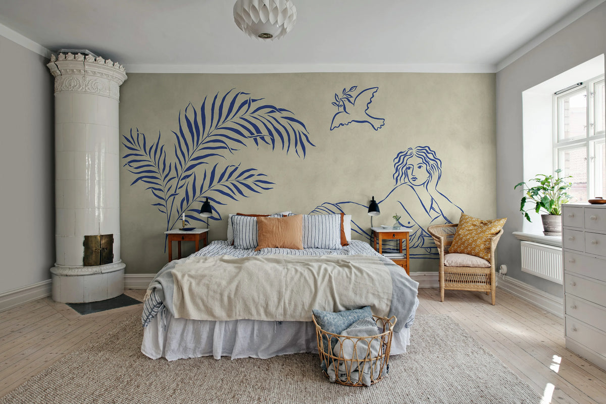 Antiquity, Blue Mural Wallpaper - room preview 03