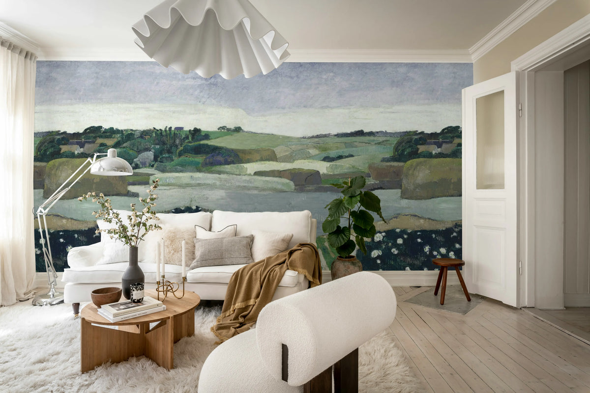 Haystacks in Brittany, Soft Mural Wallpaper - room preview 03