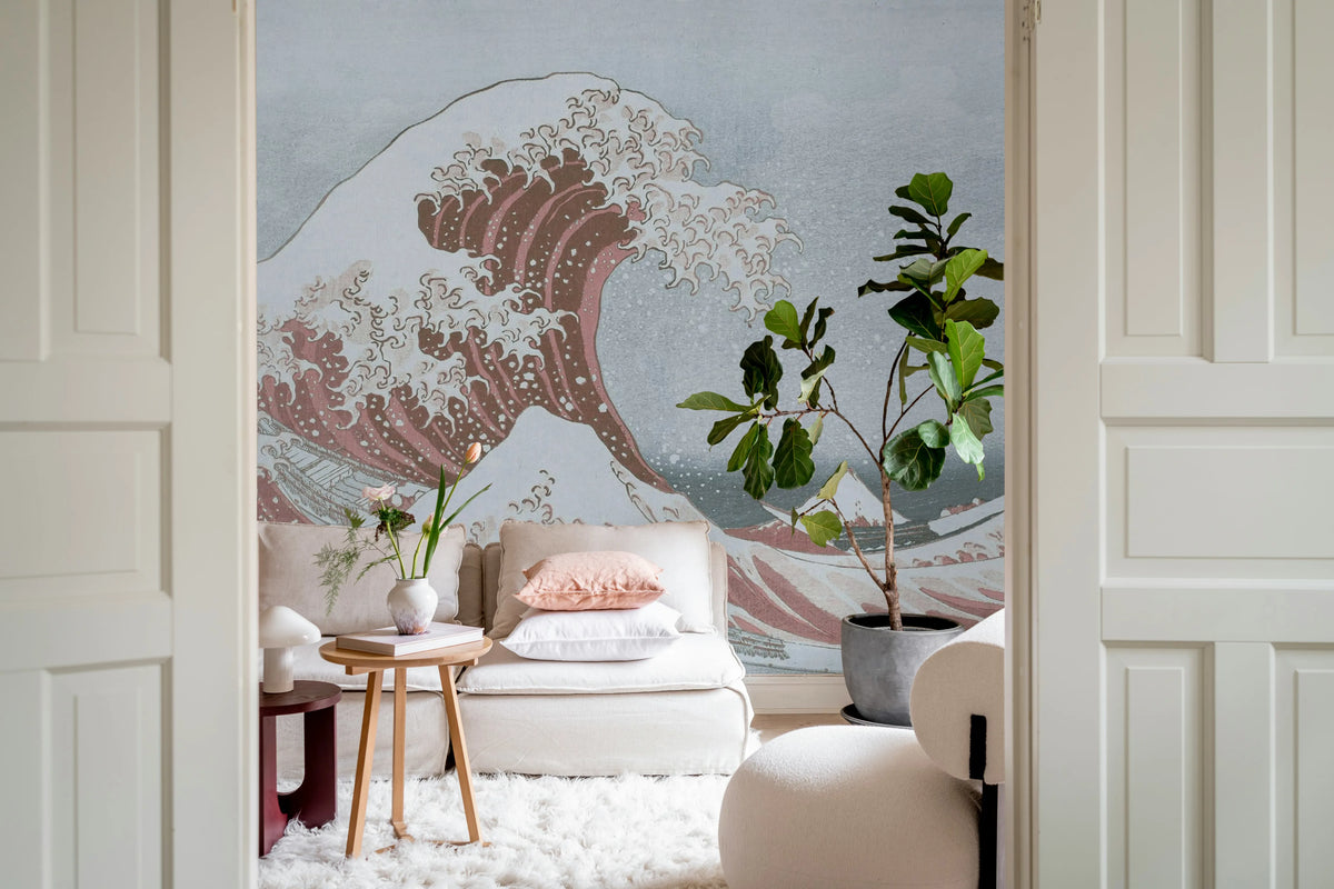 Under the Wave off Kanagawa, Pink Mural Wallpaper - room preview 03