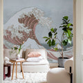 Under the Wave off Kanagawa, Pink Mural Wallpaper - room preview 03