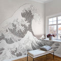 Under the Wave off Kanagawa, White Mural Wallpaper - room preview 03