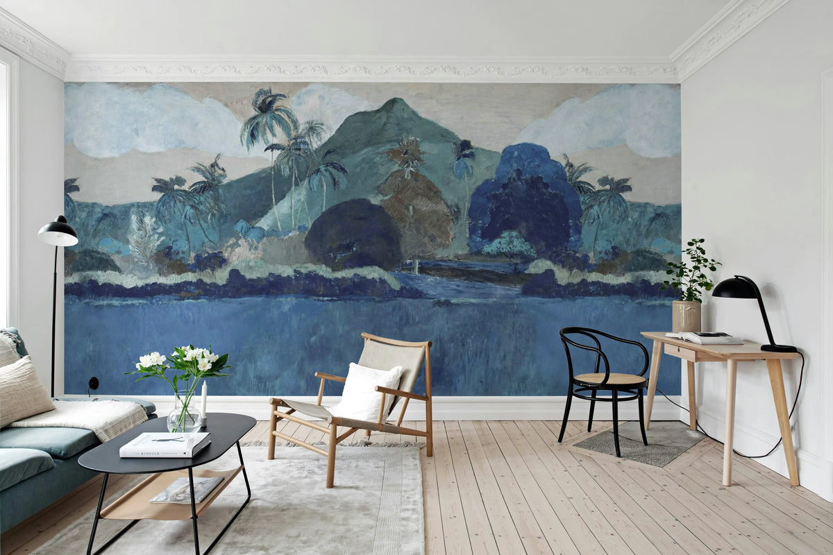 Tahitian Landscape, Blue Mural Wallpaper - room preview 03