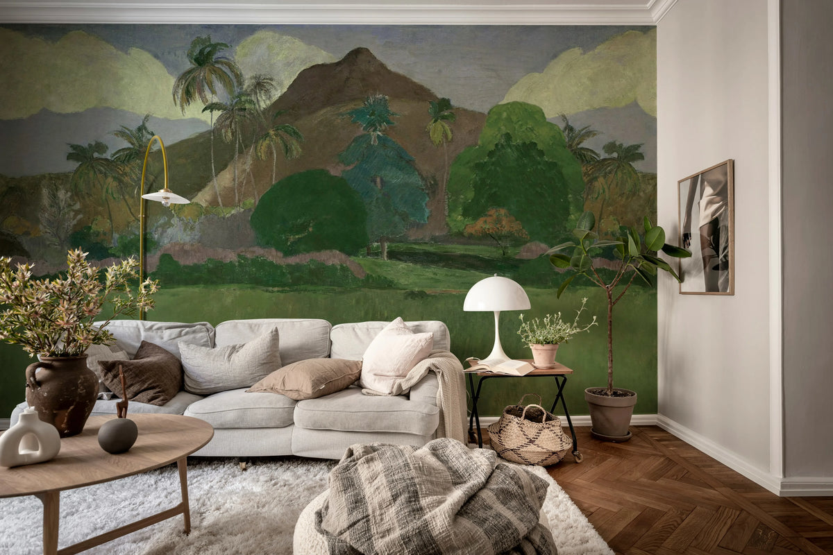 Tahitian Landscape, Green Mural Wallpaper - room preview 03
