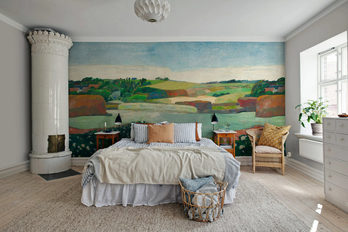 Haystacks in Brittany Repeatable Mural Wallpaper - room preview 03