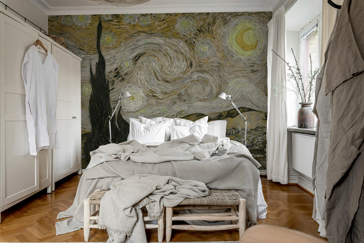 Starry Night, Brown Mural Wallpaper - room preview 03
