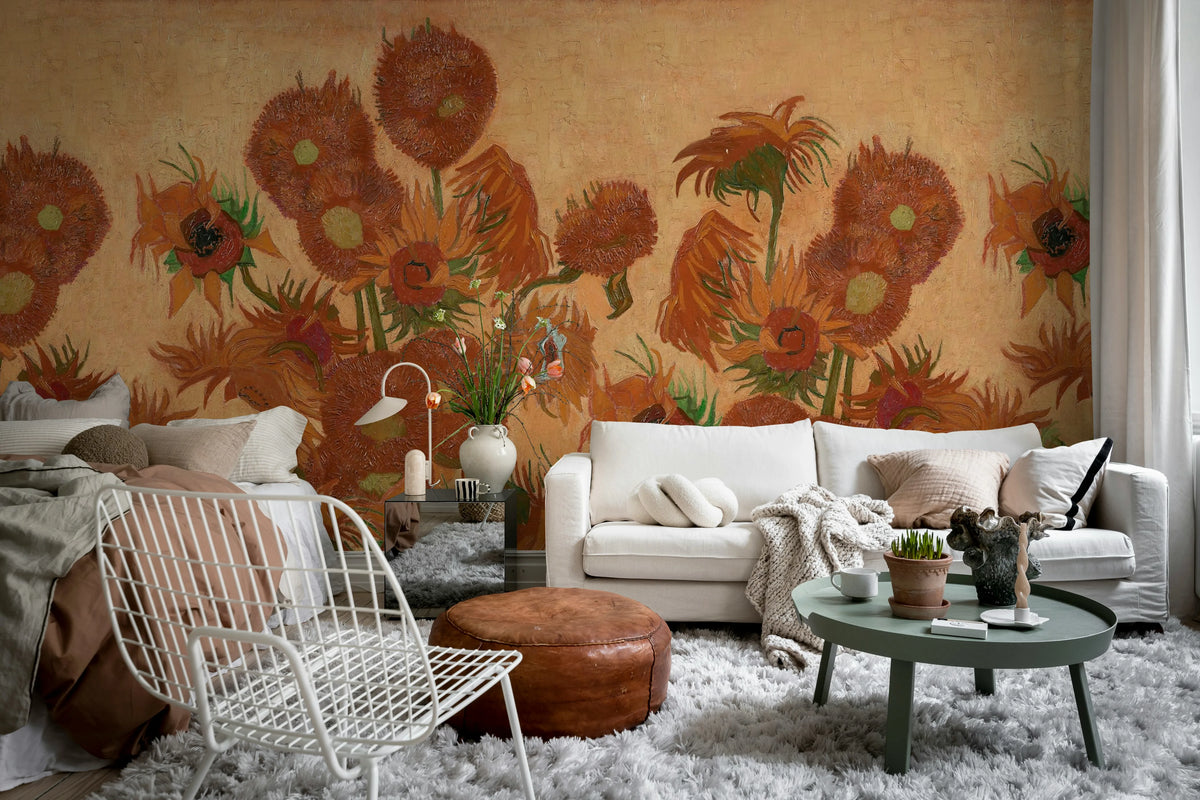 Sunflowers Repeatable, Peach Mural Wallpaper - room preview 03