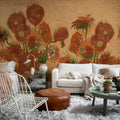 Sunflowers Repeatable, Peach Mural Wallpaper - room preview 03
