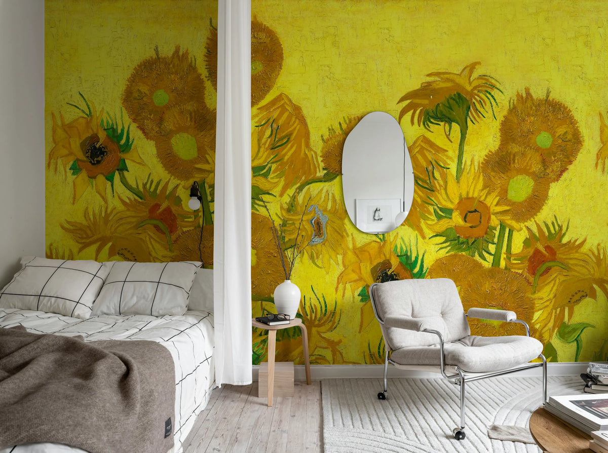 Sunflowers Repeatable, Yellow Mural Wallpaper - room preview 03