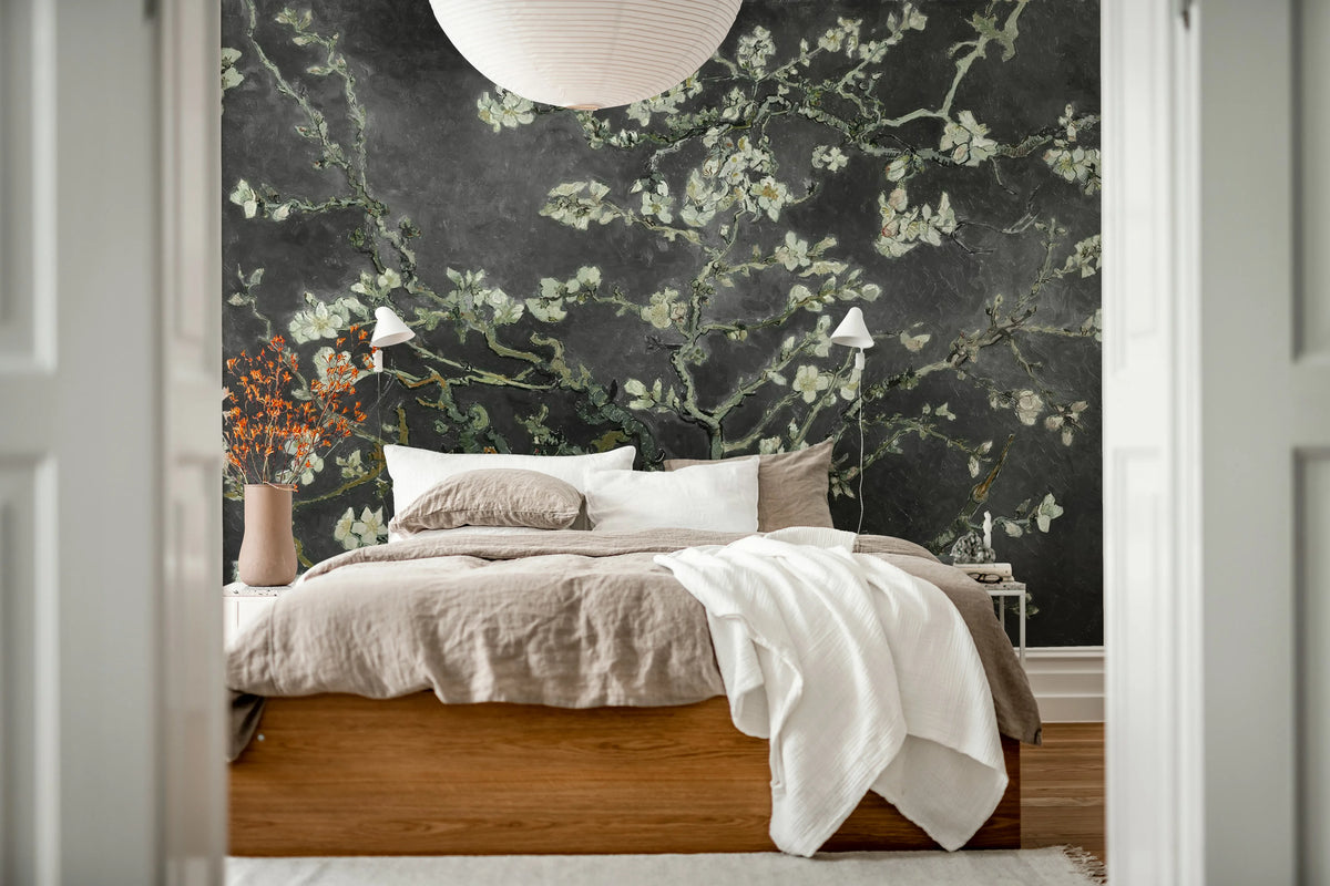 Almond Blossom, Black Mural Wallpaper - room preview 03