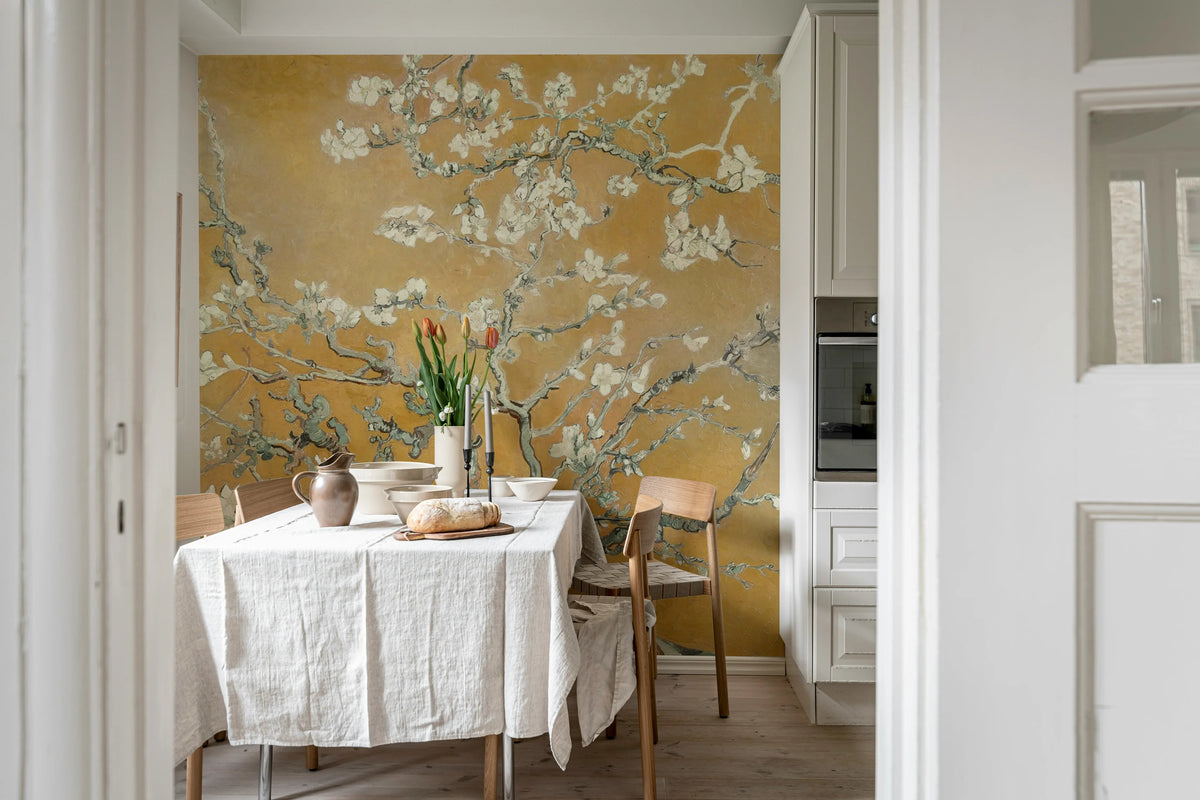 Almond Blossom, Orange Mural Wallpaper - room preview 03
