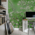 Almond Blossom, Green Mural Wallpaper - room preview 03