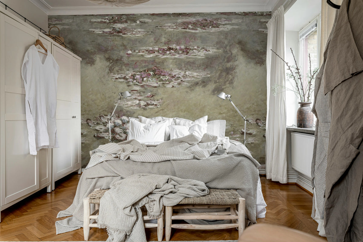 Water Lilies Monet, Beige Mural Wallpaper - room preview 03