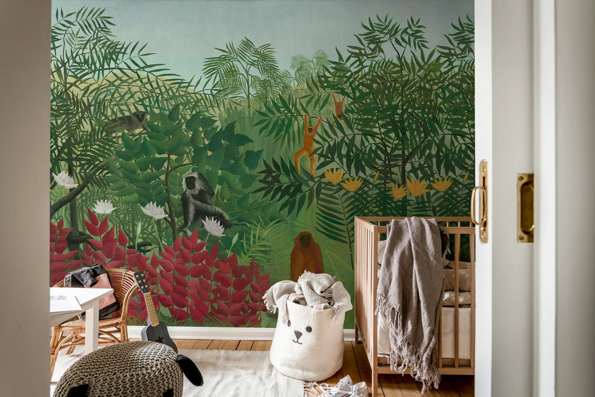 Tropical Forest With Monkeys by Rousseau Mural Wallpaper - room preview 03