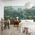 Tropical Forest With Monkeys, Blue Mural Wallpaper - room preview 03
