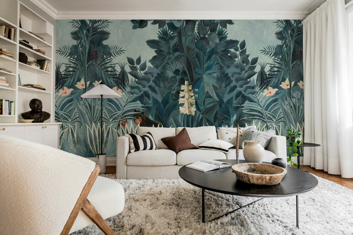 The Equatorial Jungle, Blue Mural Wallpaper - room preview 03