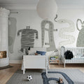 Funky Friends, Gray Mural Wallpaper - room preview 03