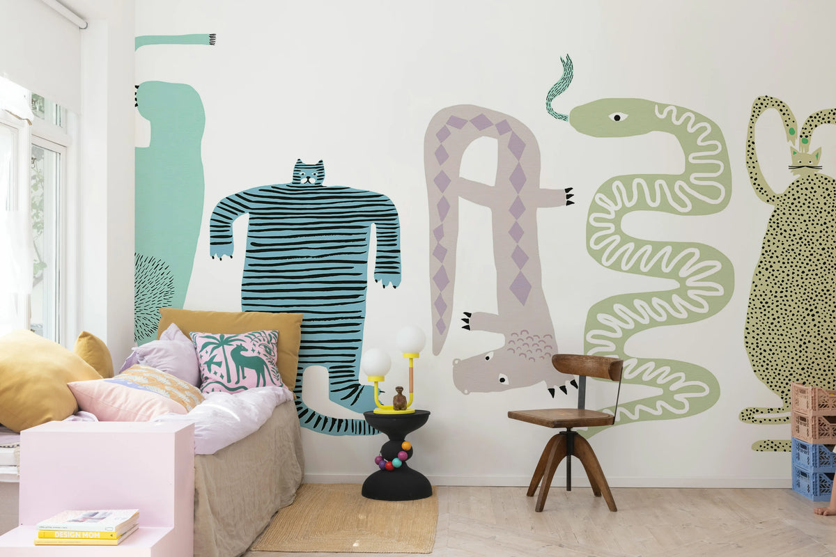 Funky Friends, Pastel Mural Wallpaper - room preview 03