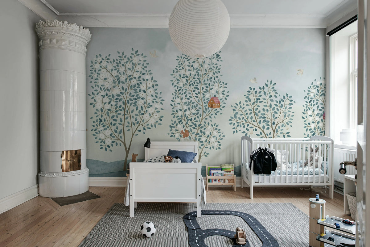 Happy Haven, Light Blue Mural Wallpaper - room preview 03
