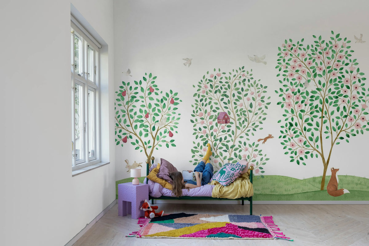 Happy Haven, White Mural Wallpaper - room preview 03