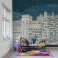 Funny Houses, Dark Blue Mural Wallpaper - room preview 03