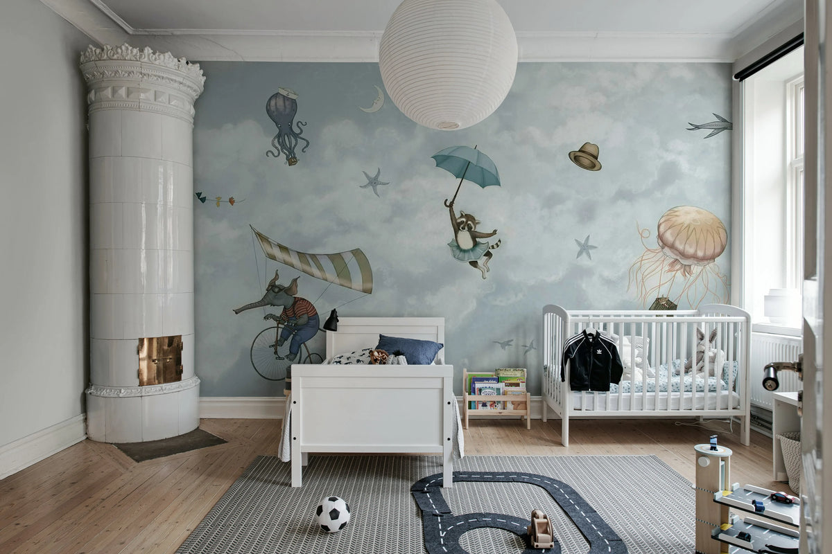 In the Clouds, Light Blue Mural Wallpaper - room preview 03