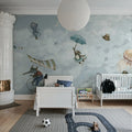 In the Clouds, Light Blue Mural Wallpaper - room preview 03