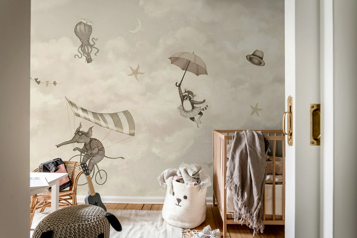 In the Clouds, Beige Mural Wallpaper - room preview 03