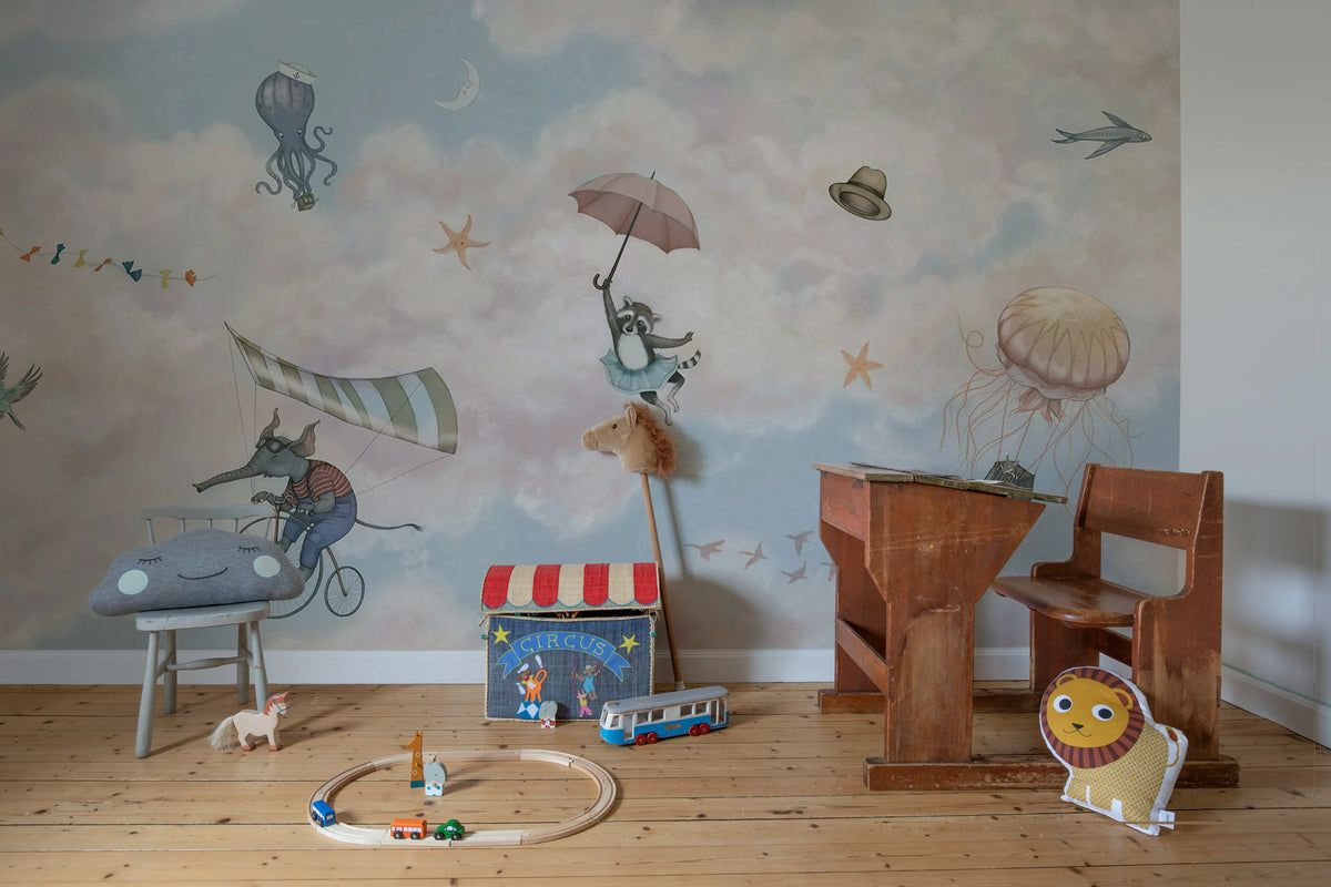 In the Clouds, Pink Mural Wallpaper - room preview 03