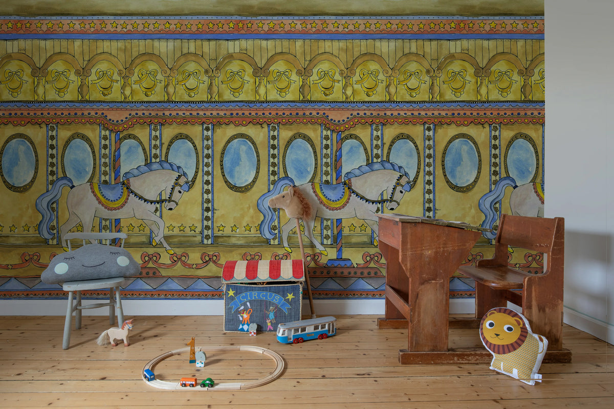 Merry go Around, Yellow Mural Wallpaper - room preview 03