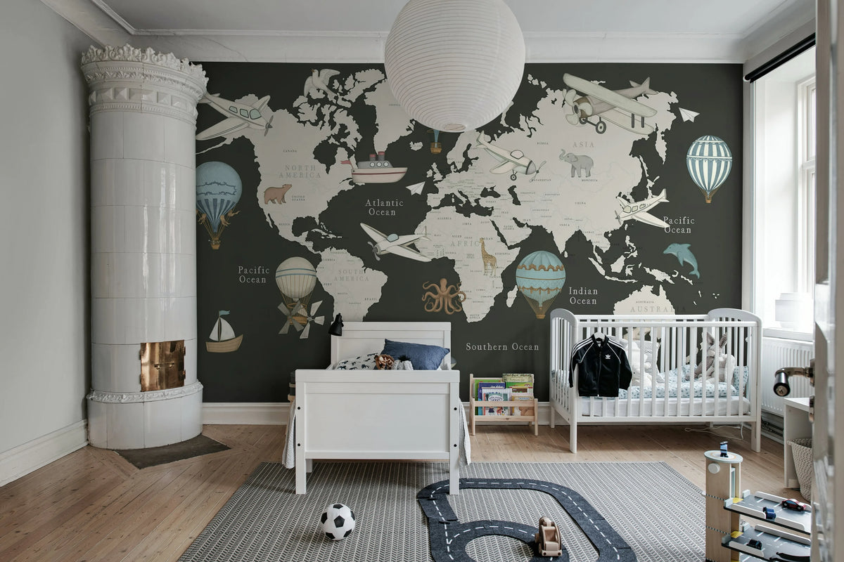 Playful World, Dark Blue Mural Wallpaper - room preview 03