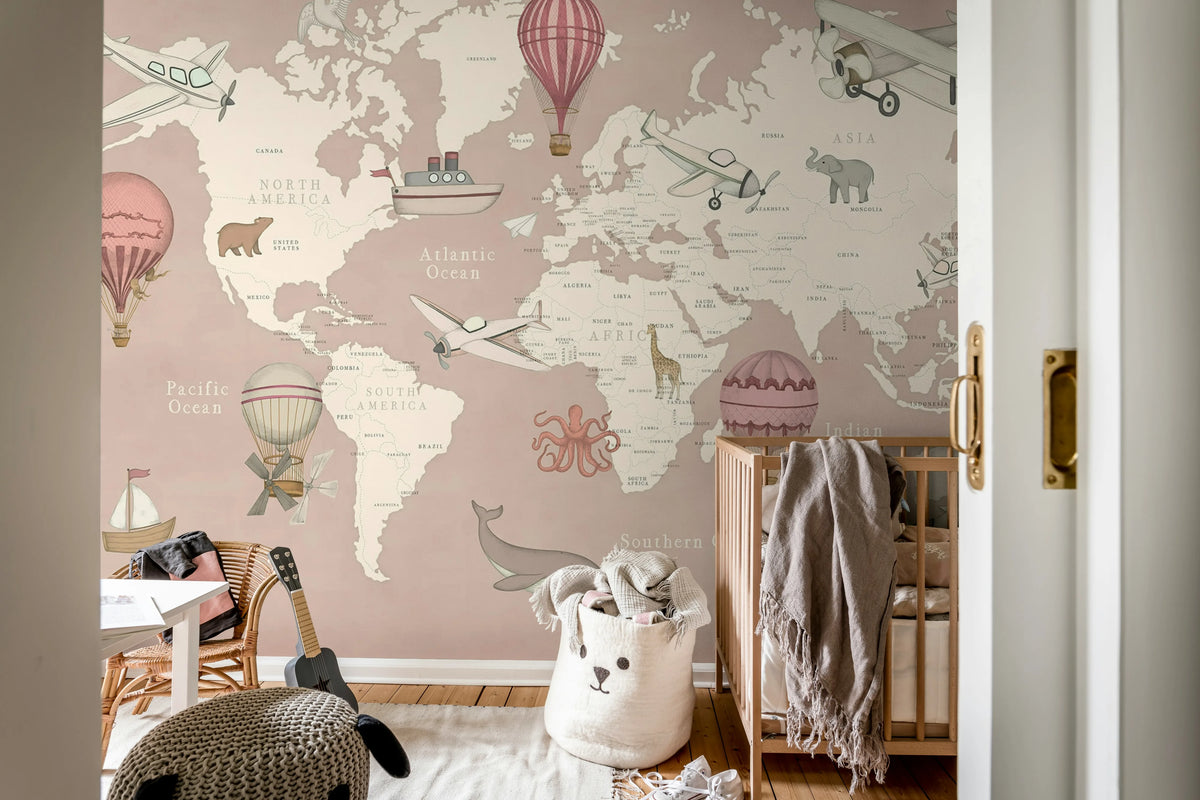 Playful World, Light Pink Mural Wallpaper - room preview 03