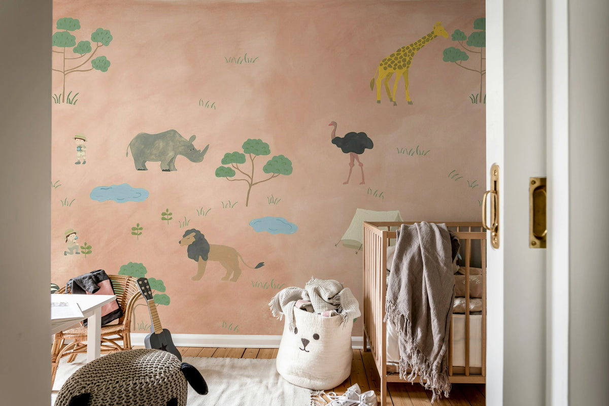 Animal Safari, Pink Mural Wallpaper - room preview 03
