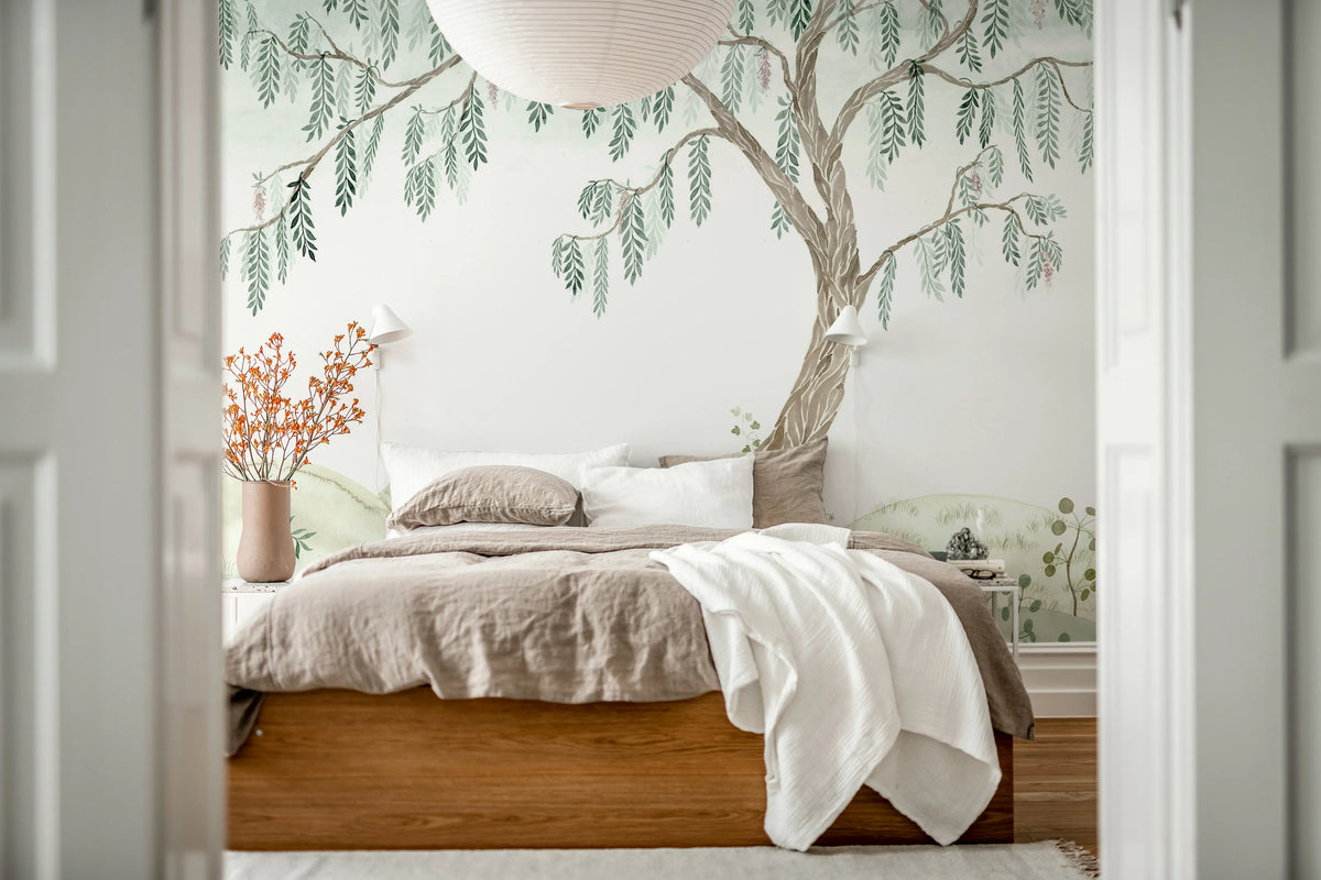 Dreamy Tree, Light Green Mural Wallpaper - room preview 03