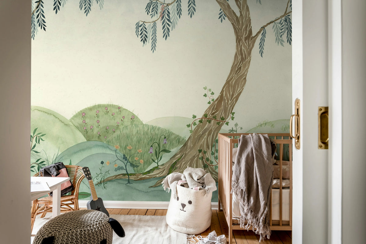 Dreamy Tree, Soft Green Mural Wallpaper - room preview 03