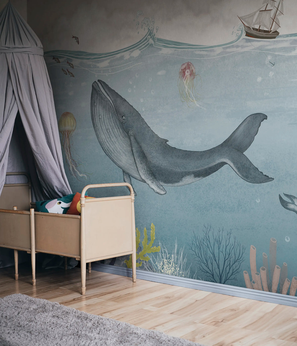 Under the Sea, Blue Mural Wallpaper - room preview 03