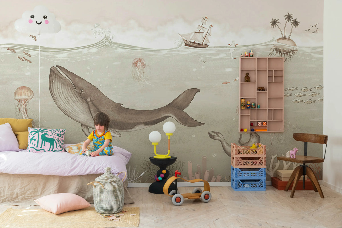 Under the Sea, Beige Mural Wallpaper - room preview 03