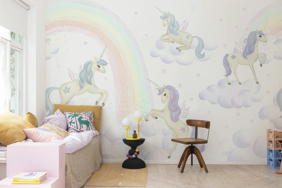 Unicorn Sky, Lilac Mural Wallpaper - room preview 03
