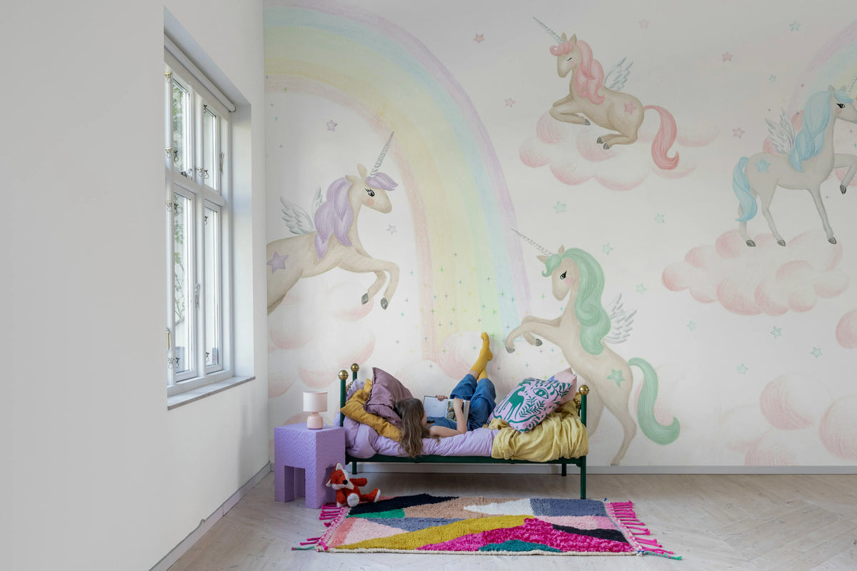 Unicorn Sky, Pink Mural Wallpaper - room preview 03