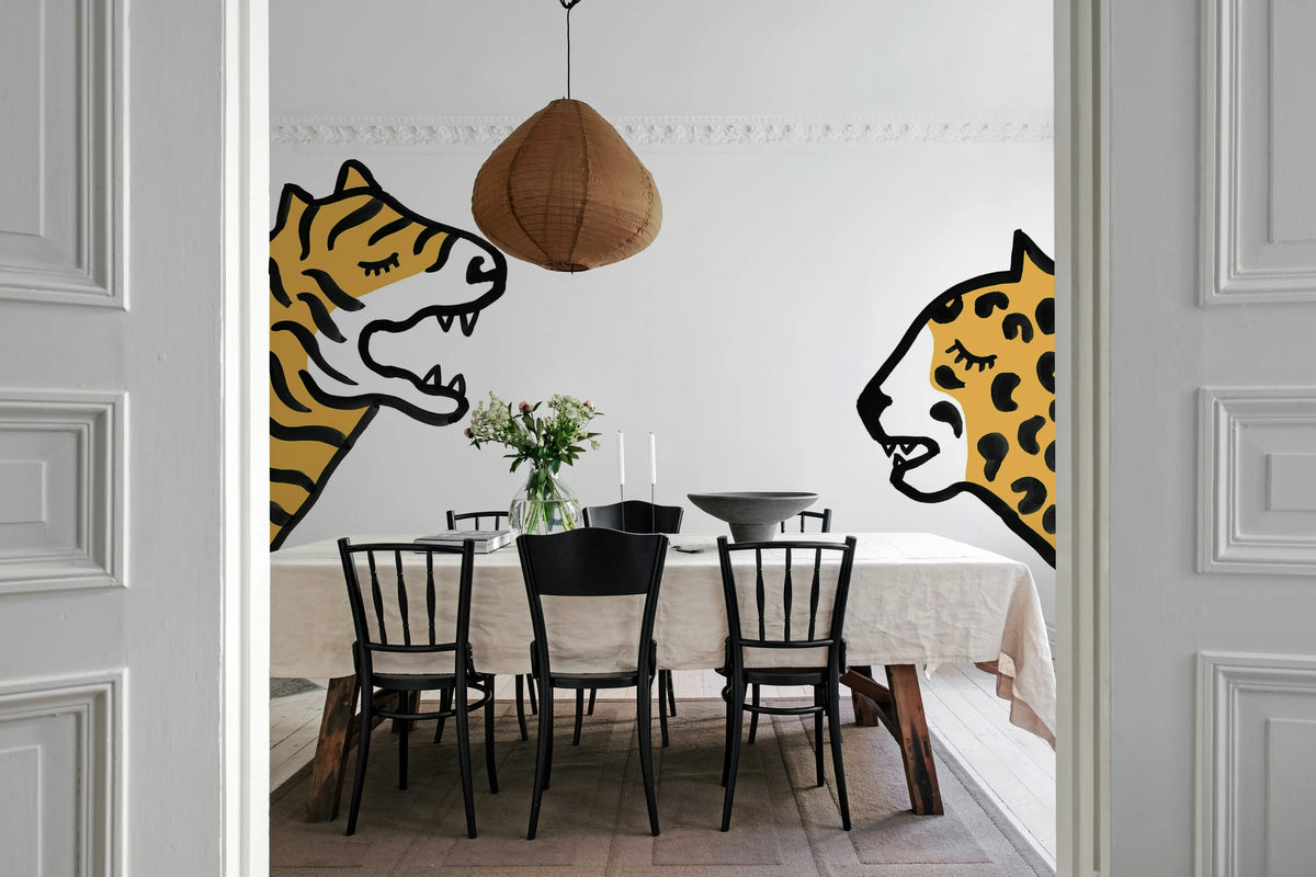 Cat Talk, White Mural Wallpaper - room preview 03
