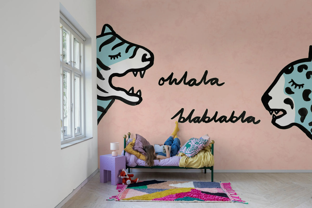 Cat Talk, Pink Mural Wallpaper - room preview 03
