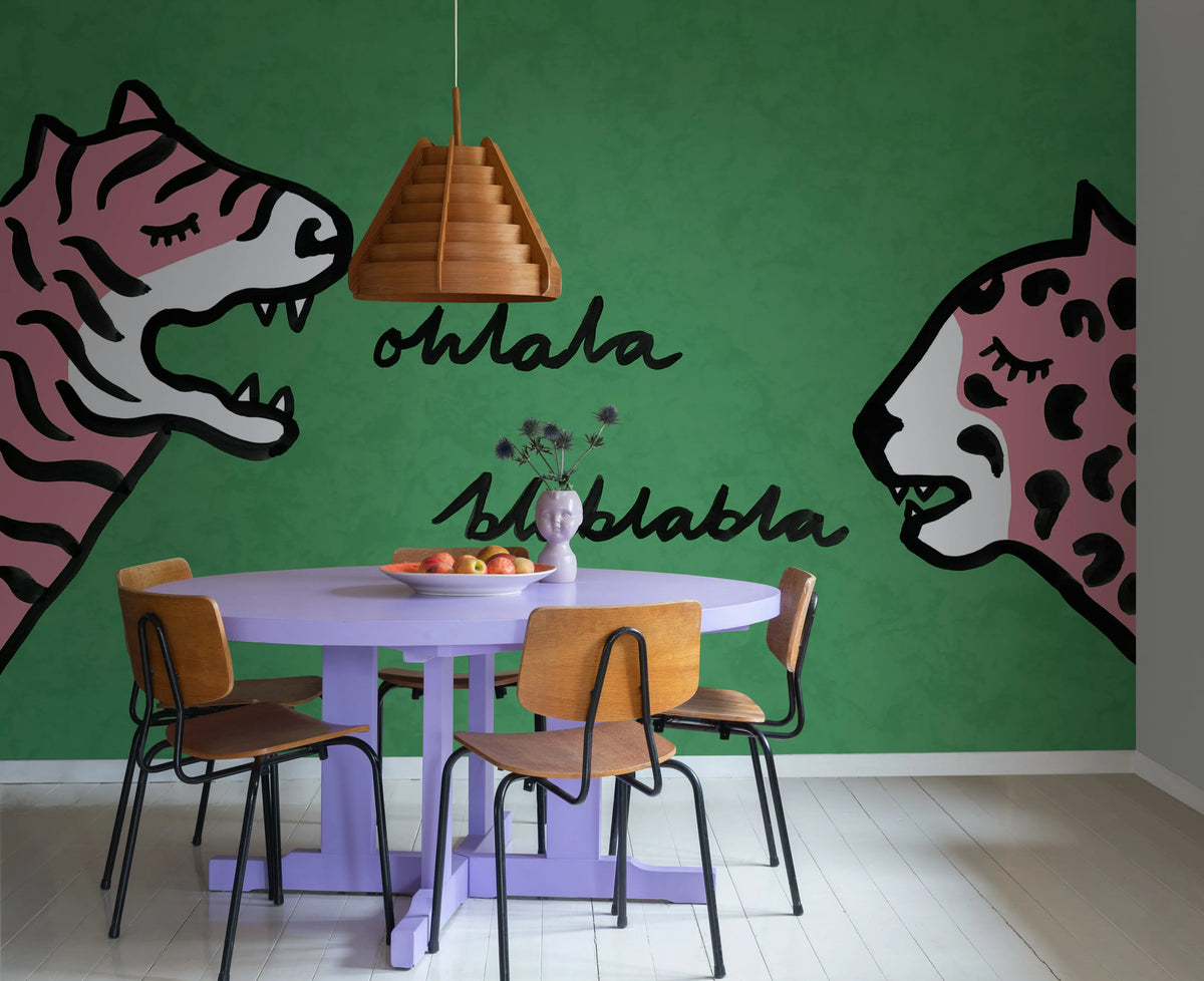 Cat Talk, Green Mural Wallpaper - room preview 03