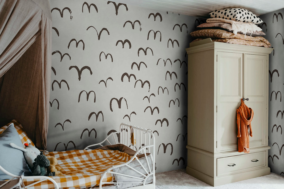 Bird, Brown Mural Wallpaper - room preview 03