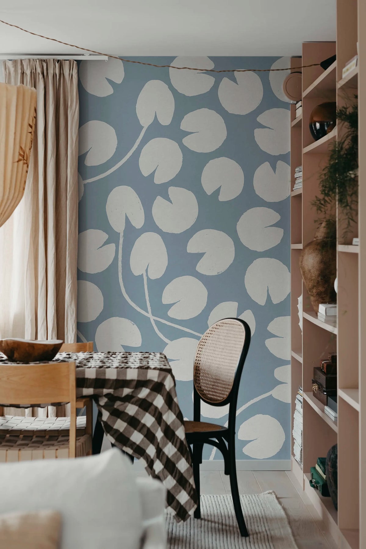 Water Lilies, Blue Mural Wallpaper - room preview 03